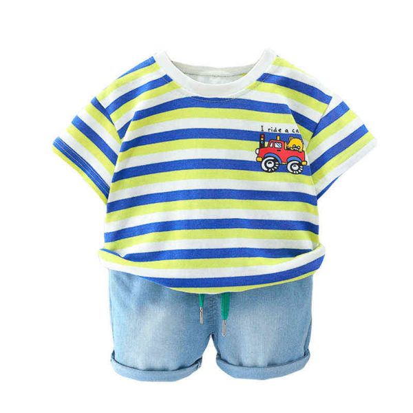 New Summer Baby Roushits Shorts de meninos de meninos esportes de camiseta listrada 2pcs/sets Toddler Casual Fantas