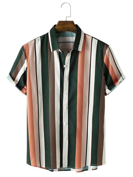 

extended sizes men striped print button front shirt 16ze#, White;black