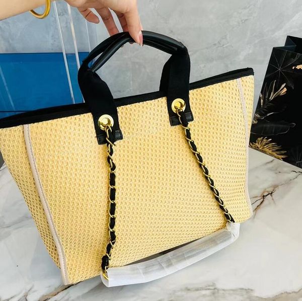 

luxury designer totes women high capacity solid color weave fashion chain interior zipper pocket shopping bag shoulder bags