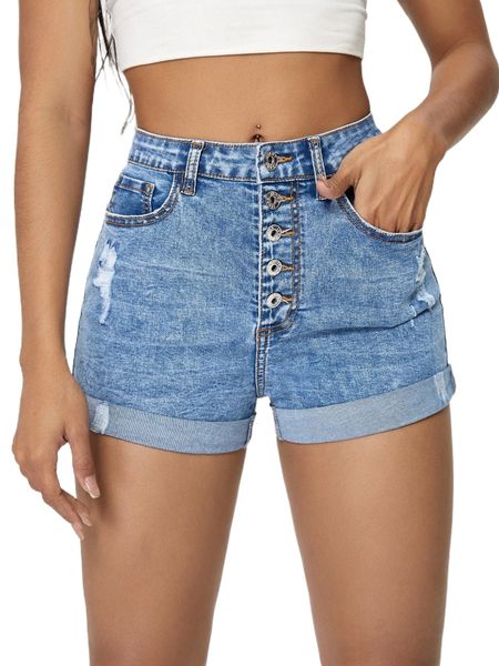

button fly roll hem denim shorts w9qi#, White;black