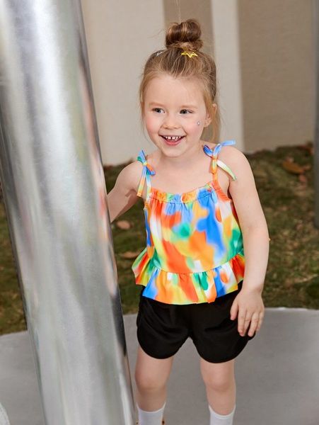 

toddler girls tie dye knot shoulder & shorts she, White