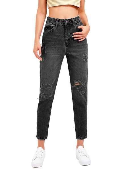 

high waist mom fit jeans 46jz#, Blue