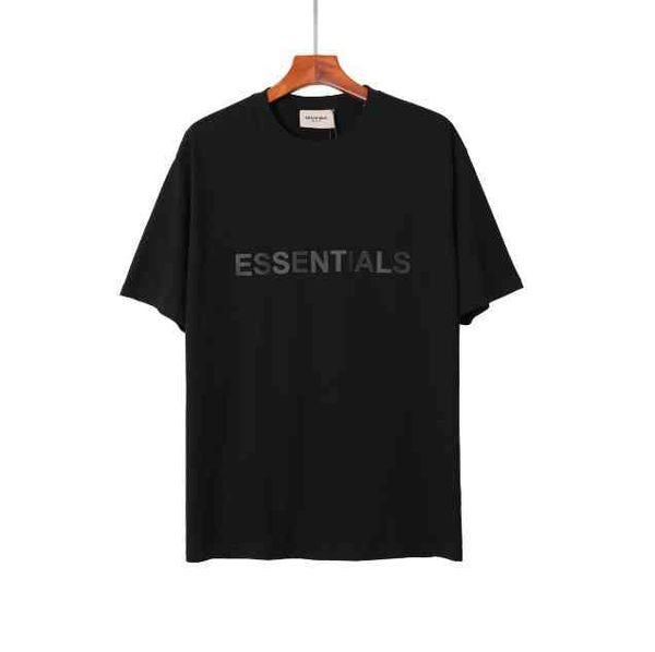 

50% discount bagsshort bear of god fog sleeve men's double thread carbon gray essential chest letter loose summer t-shirt women, White;black