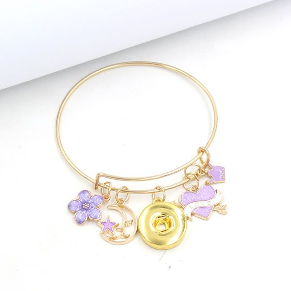 

wholesale trendy valentine bracelets bangle arrow heart charms snaps bracelet for women girl friend gifts pulsera 18mm snap jewelry lavender, Golden;silver