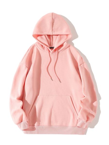 

solid kangaroo pocket drawstring hoodie e88l#, Black
