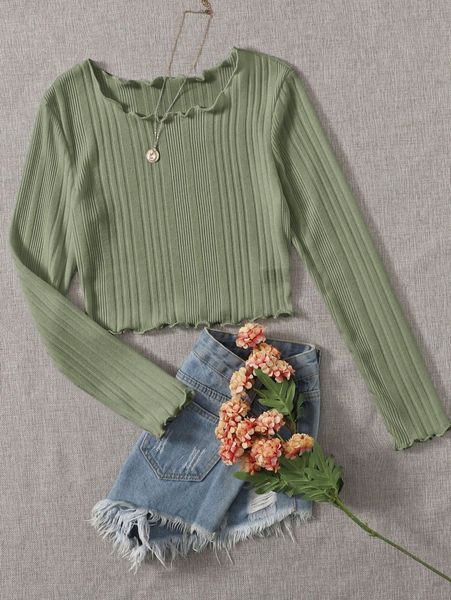 

lettuce trim rib-knit tee w6hy#, White