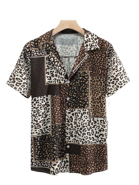 

men patchwork print shirt q882#, White;black