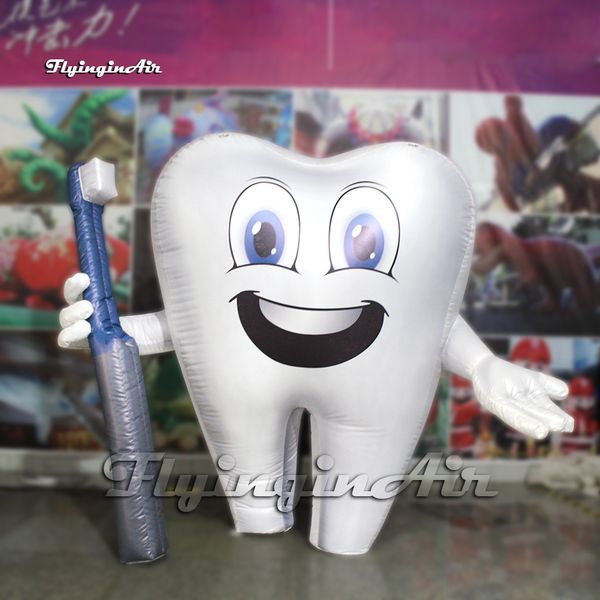 Pubblicità Gonfiabile Dente Palloncino 2m / 3m Gigante Bianco Dente A Forma Di Mascotte Del Fumetto Figura Modello Dentale Con Spazzolino Da Denti Per Evento