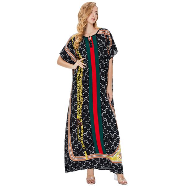 Frauen Lange Muslimischen Mode Kleid Plus Größe Patchwork Casual Lose Kurzarm ONeck Maxi Kleid Weibliche Arabische Robe 220527