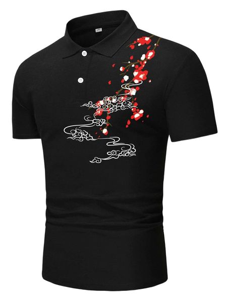 

men floral print polo shirt u2lt#, White;black