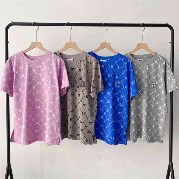 

women's t-shirt mlb korea fashion brand men and women lovers loose leisure old flower all over print short sleeve t-shirt summer m80h, White