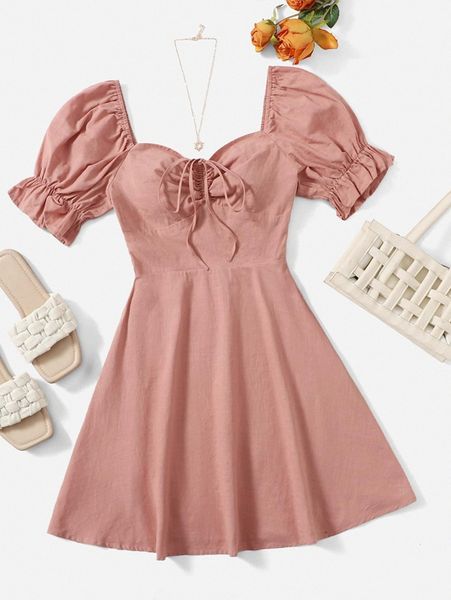 

drawstring knot front dress p99d#, Black;gray