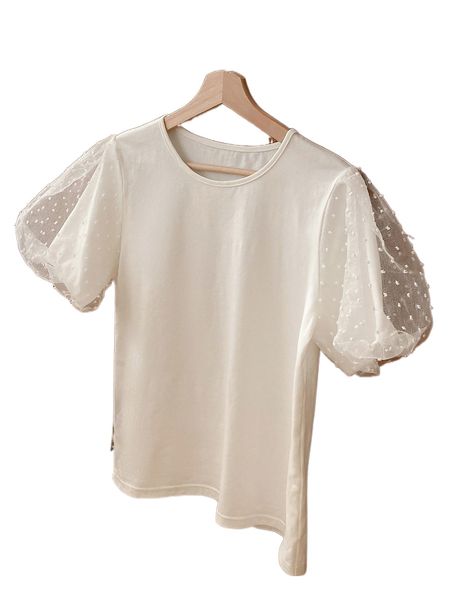 

dazy swiss dot puff sleeve tee j64l#, White