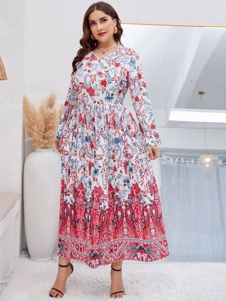 

plus floral print pleated hem dress q8lj#, Black