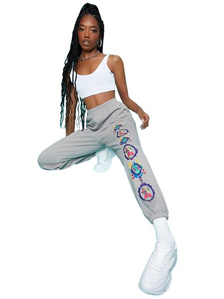 

x penelope ping graphic print joggers y2lz#, Black;white