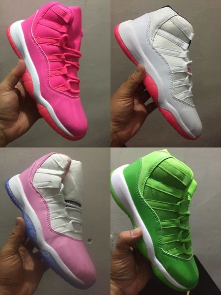 

shoes basketball jumpman 11 11s white pink metallic green women designer sport sneakers size 36-40