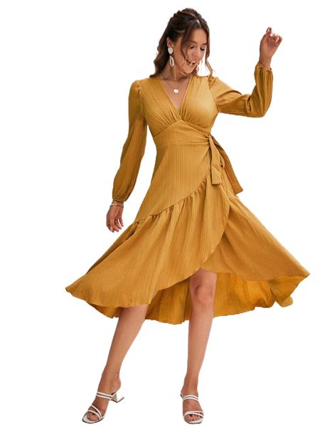 

simplee plunging neck knot side wrap dress h6qw#, Black;gray