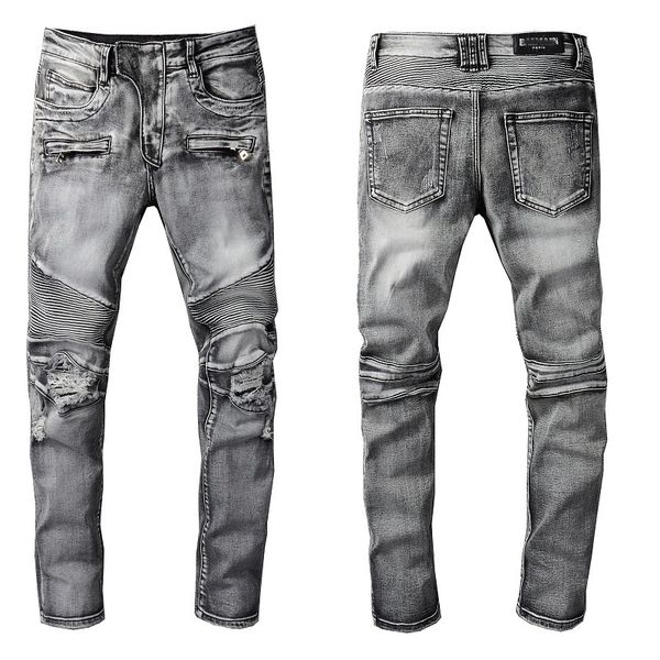 

new cotton brand fashion designer casual jeans men straight black embroidery ripped jeans denim trousers#66, Blue