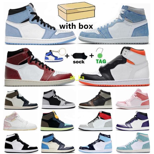 

with box with original box mens jumpman 1 high og basketball shoes 1s university blue electro orange dark mocha bred shadow unc twist men wo