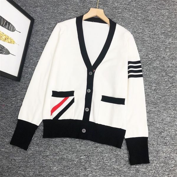 

same t-shirt new contrast single breasted loose thin sweater cardigan for men and women, White