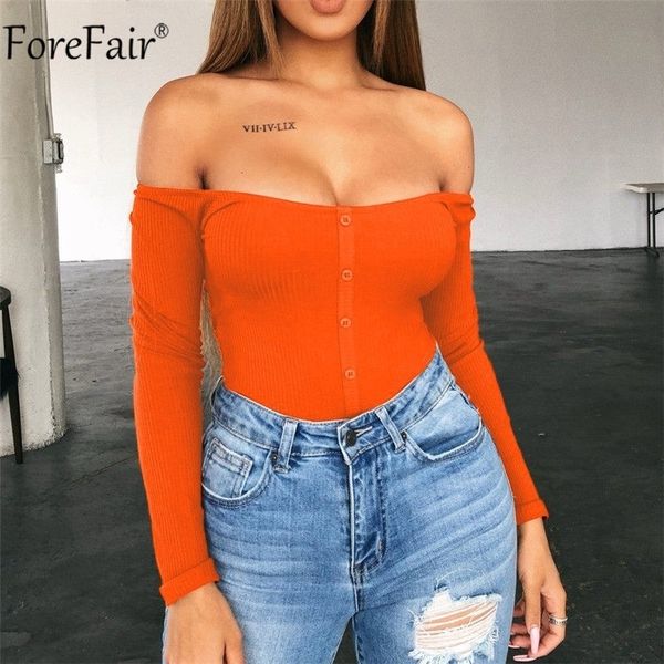 

forefair off shoulder slash neck long sleeve bodysuit women autumn winter rompers jumpsuit y200401, Black;white