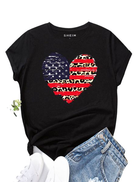 

leopard & heart print tee 08yc#, White