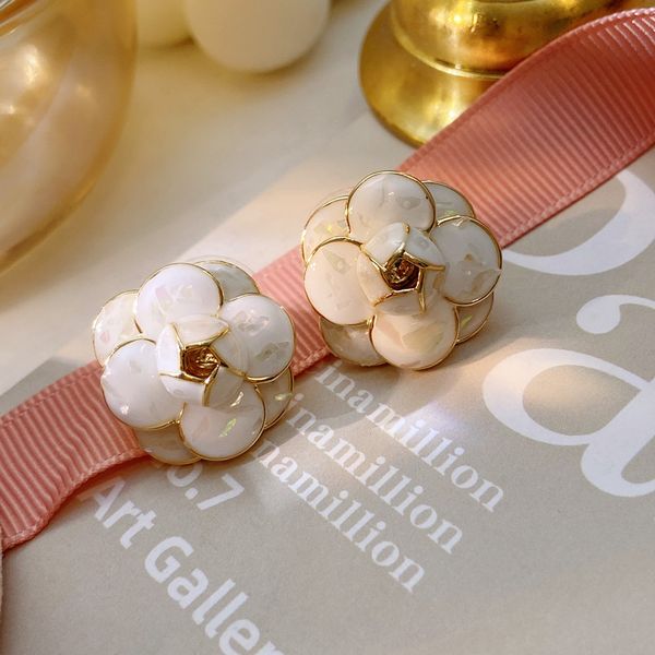 

classic ear stud white enamel camellia flowers anti allergy women's stud earrings designer jewelry, Golden;silver