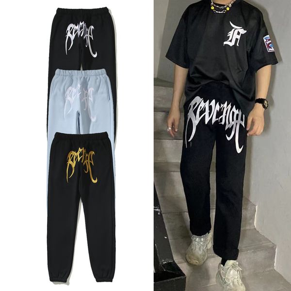 

embroidery pants sweatpants men women elastic waist pant joggers drawstring trousers, Black