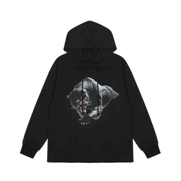 

v hoodie chaopai autumn and winter cheetah big printed couple men's, Black