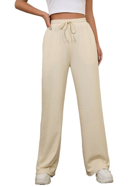 

drawstring waist solid joggers y7t1#, Black;white