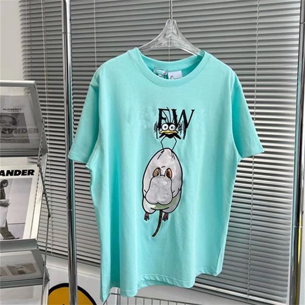 

summer new fashion men's and women's cute age reduction printing embroidery casual short sleeve, White