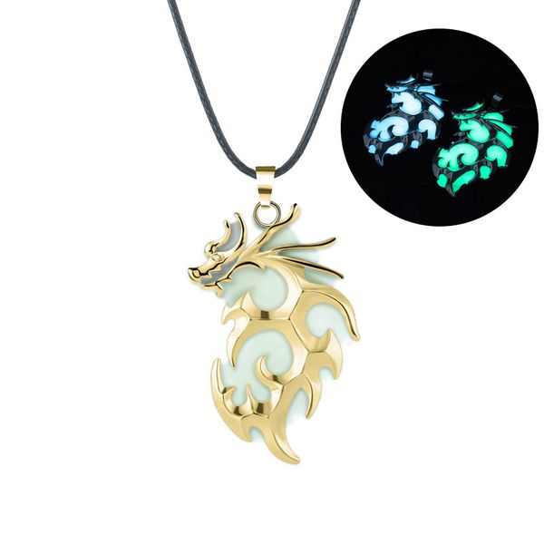 

magic glowing flame dragon necklace for men women glow in the dark pendant leather rope chain luminous vintage party jewelry gift, Silver