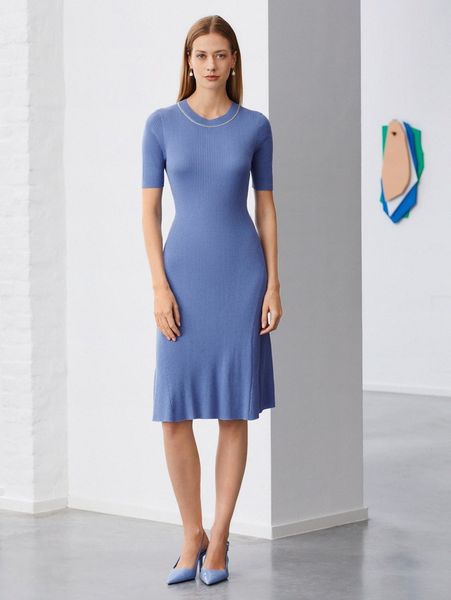 

motf premium wool mix fitted sweater dress e1tk#, White;black