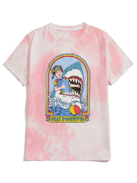 

romwe x stevenrhodes guys tie dye cartoon graphic tee h0so#, White;black