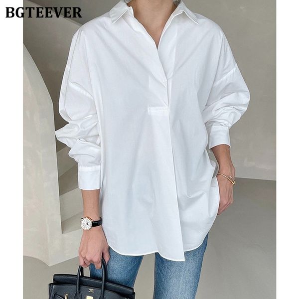 

casual loose turn-down collar ladies blouses pullovers spring summer full sleeve solid women shirts 2022, White