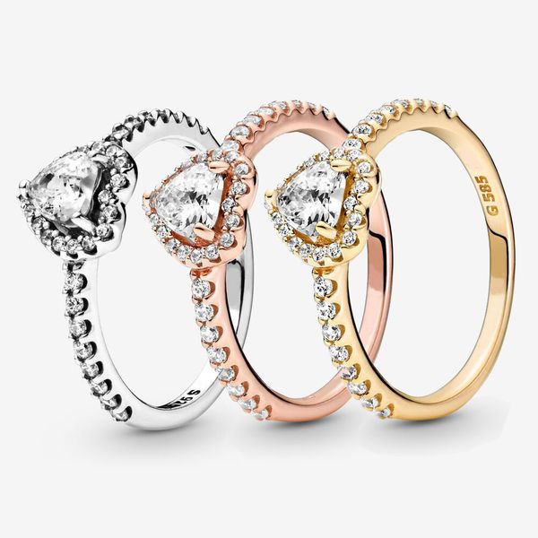 100% argento sterling 925 abbagliante anello cuore elevato per le donne anelli di fidanzamento di nozze accessori di gioielli di moda