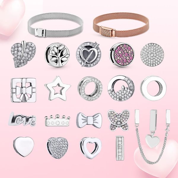 

925 silver chram reflection bead stars love moon fit reflection bracelet for women jewelry, Black