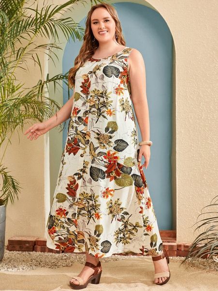 

emery rose plus tropical print tunic dress l9v5#, Black