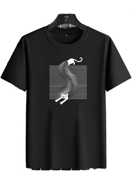 

men striped & cat print tee s4fh#, White;black