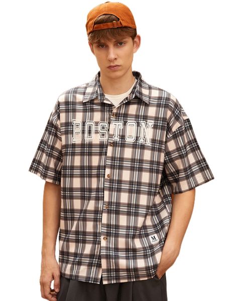 

men tartan & letter graphic drop shoulder shirt 41qf#, White;black