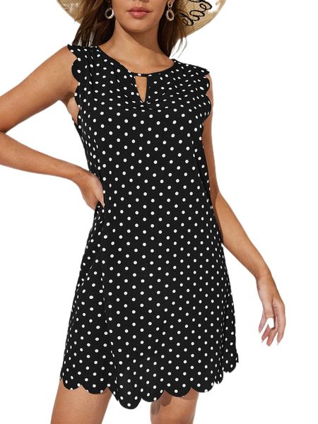 

tall polka dot cut out scallop trim tunic dress k0bz#, Black;gray