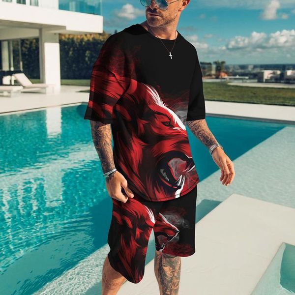

men's tracksuits 3d printing stripe style large size t-shirt shorts set cross-country casual mature funny novelty punk lion suit, Gray