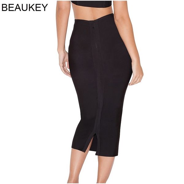 

beaukey blue mid calf hl bandage pencil skirt long bodycon women stretchable split wholesale xl red s 220324, Black