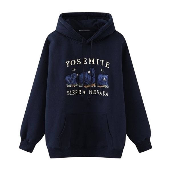 

oversize girls animal embroidery hoodies autumn fashion ladies streetwear loose hoodies female stylish pullovers women chic lj201130, Black
