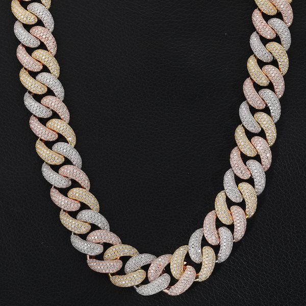 

20mm high-quality vvs moissanite bracelet necklaces s925 sterling three tone silver gold rose gold diamond passtest iced out custom made col