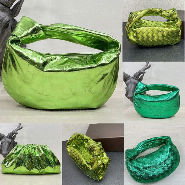 Mini Jodie Handtaschen Abend Umhängetasche Chlorophyll metallisiertes Crinkle-Leder Top-Griff-Tasche Designer-Luxus-Clutch Reißverschluss-Geldbörse Beutel Geldbörse 42cH #