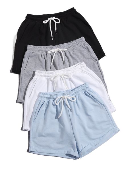 

4 pack drawstring waist track shorts o2x3#, White;black