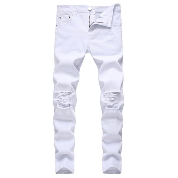 

men's jeans godlikeu white mens ripped distressed black skinny denim hip hop button stretch pants, Blue