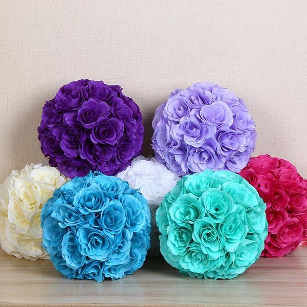 Flores decorativas grinaldas de 8 polegadas (20 cm) penduradas beijas artificiais Ball Ball Centerpieces Silk Rose Diy Wedding Party Decoration