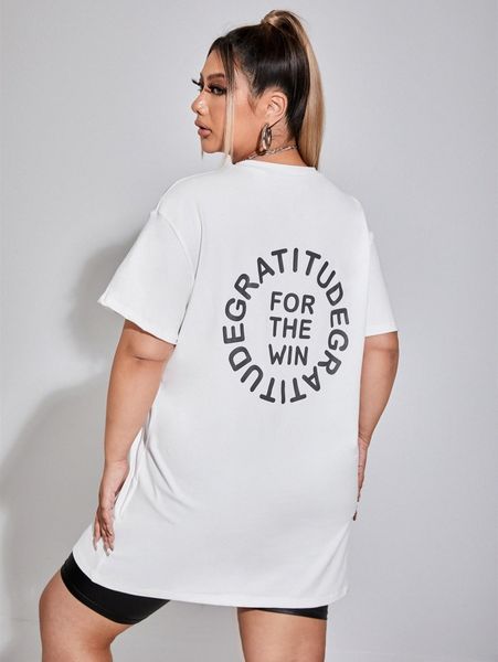 

plus slogan graphic drop shoulder tee e1g7#, Black